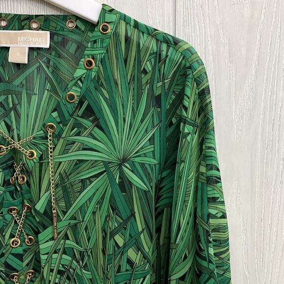 Michael Kors Palmetto Green Sheer Top Small - Picture 3 of 5
